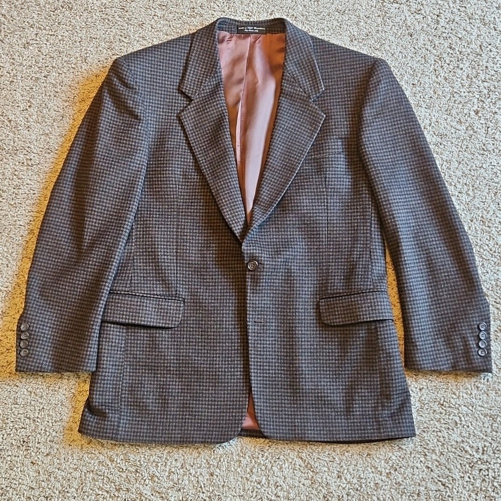 Zylos Blazer Mens 41R Cashmere Blend Houndstooth Brown Tweed Sport Coat Jacket‎